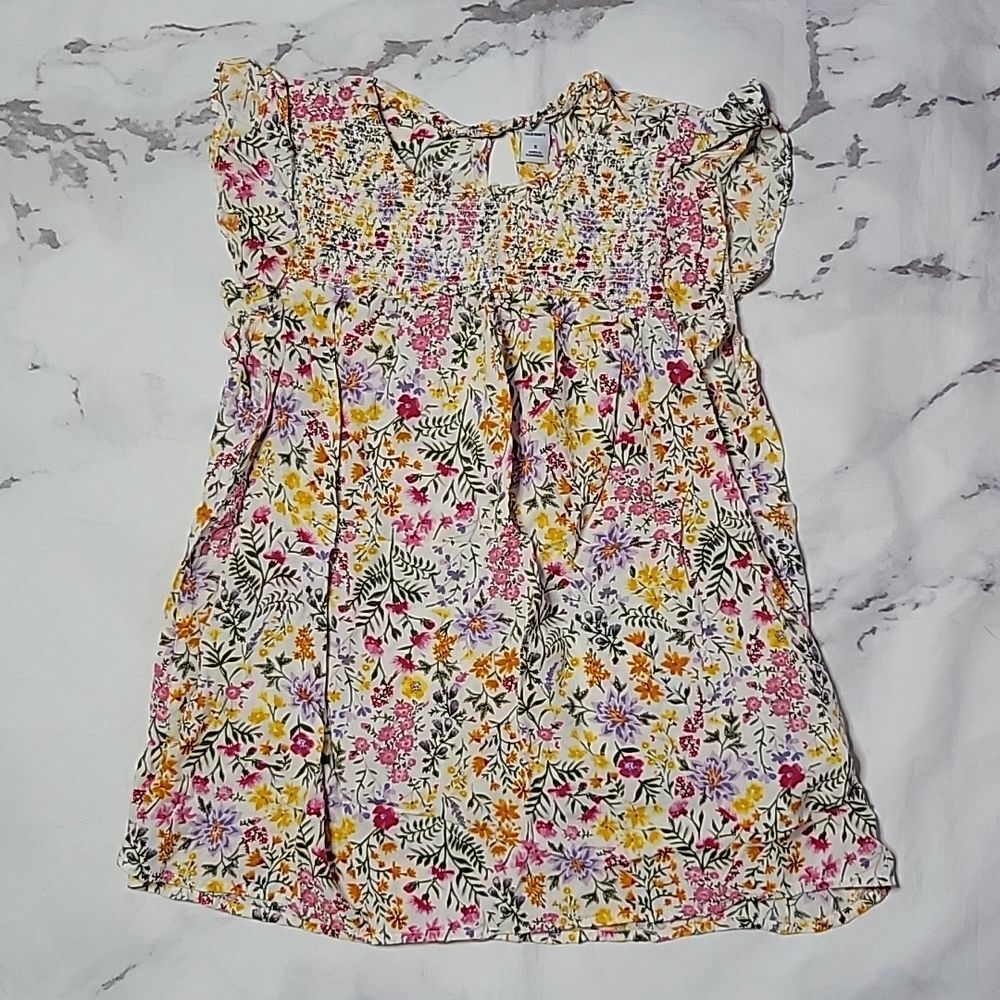 Old Navy Pink/Yellow Floral Flutter Sleeve Top
